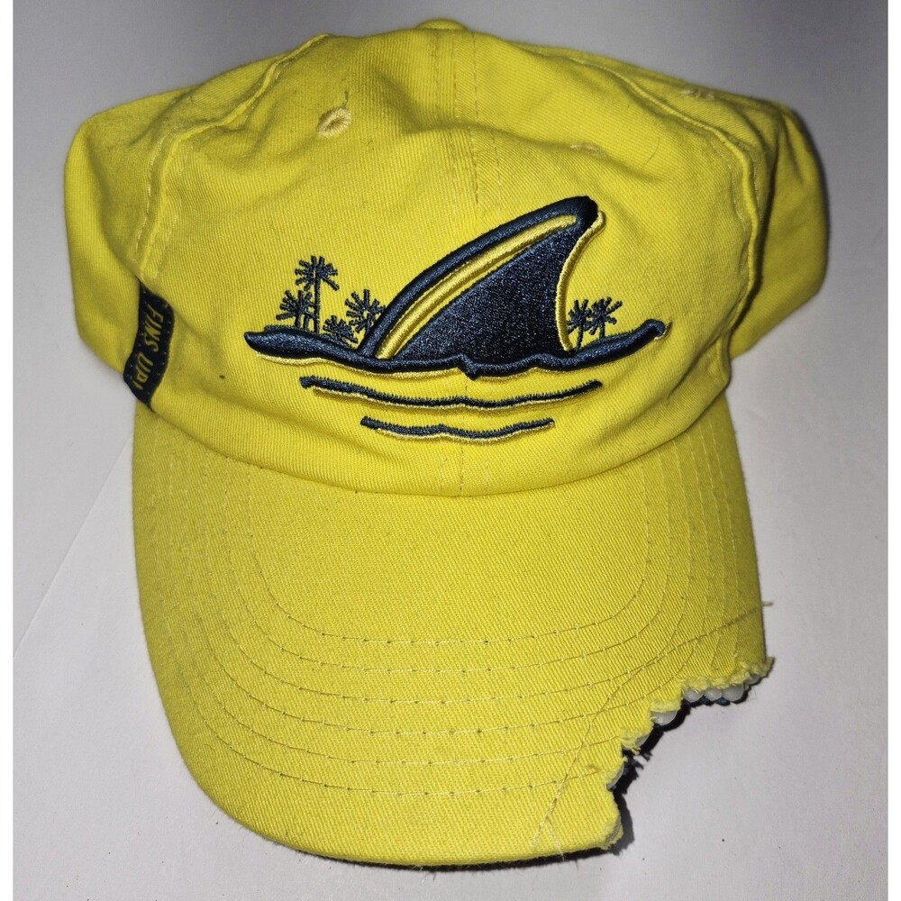 LandShark Lager Beer Hat Distressed Shark Bite Fins Up Margaritaville Cap EUC
